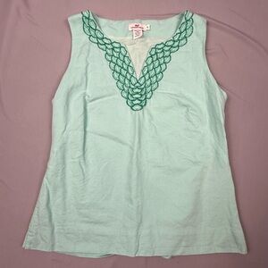 Vineyard Vines Mint Linen Blend Embroidered Sleeveless Top Sz 10